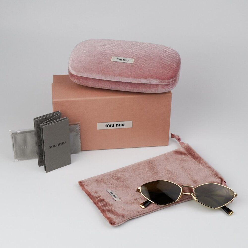 NEW Miu Miu MU56ZS 5AK09Z Gold Dark Brown Geometric Unisex Sunglasses MU 56ZS - Picture 11 of 14